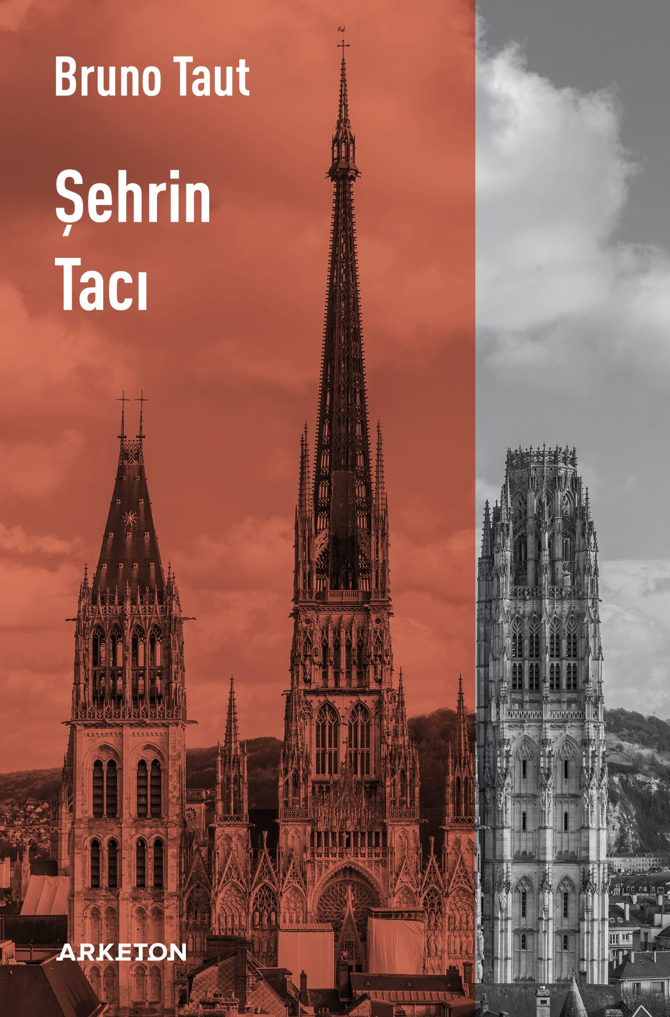 Bruno Taut'ın kırmızı renkli kapaklı Şehrin Tacı adlı kitabı.