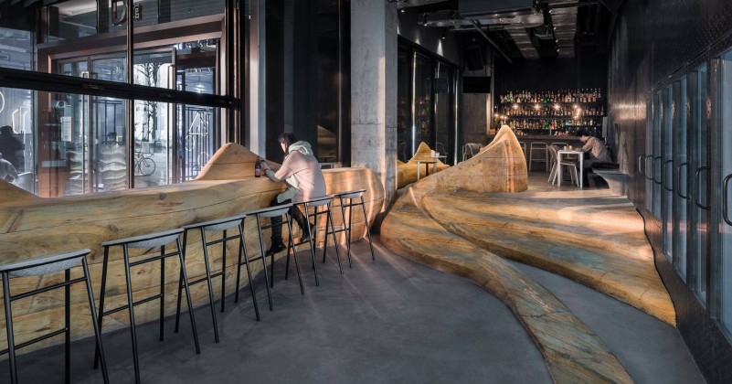 Daipu Architects, wood mountain, anti-domino, bar